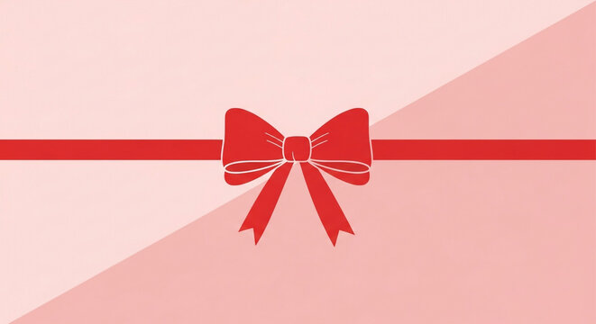 Red ribbon and bow on pink background for christmas gift decoration