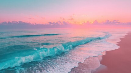 Tranquil Sunrise Over Calm Ocean Waves at Serene Beach with Soft Pastel Colors and Gentle Cloud Reflections in the Sky