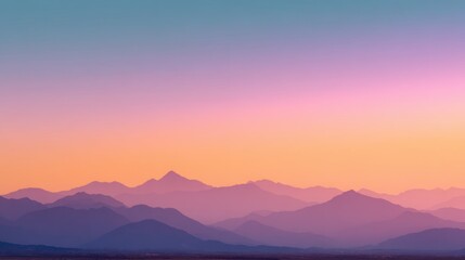 Fototapeta premium Serene Sunset Over Majestic Mountains with Soft Color Gradients in the Sky, Creating a Peaceful Atmosphere for Nature Lovers and Travelers