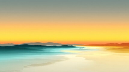 Fototapeta premium Vibrant Sunrise Over Tranquil Ocean Waves with Soft Gradients of Color in the Sky and Reflections on Calm Water Surface