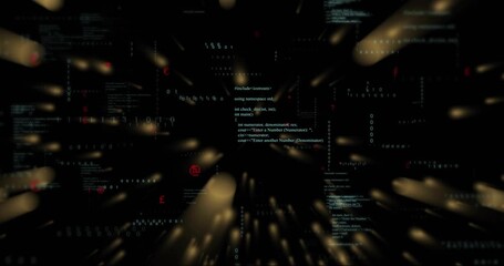 Central data field drifting inward as golden streaks appearing, clarifying code to show data flow - Powered by Adobe