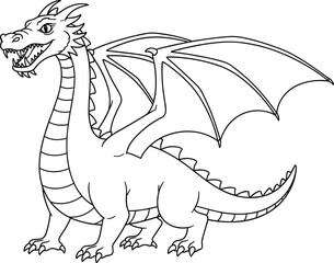Cartoon dragon illustration, cute fantasy creature, smiling dragon art, kids coloring book design, mythical animal, winged reptile, playful monster drawing