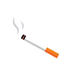 Burning cigarette with rising smoke, featuring an orange filter and grey body