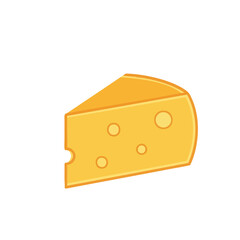 Cartoon Cheese Wedge with Holes, Flat Design, Golden Yellow Hue