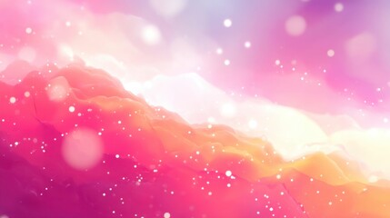 Abstract dreamy landscape with soft pastel colors and floating snowflakes creating a serene and whimsical atmosphere in a digital art style