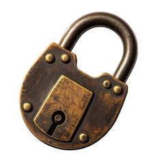 Antique Rusty Padlock Object Photography Isolated On Black Background With Metallic Reflection And Textured Surface Detail