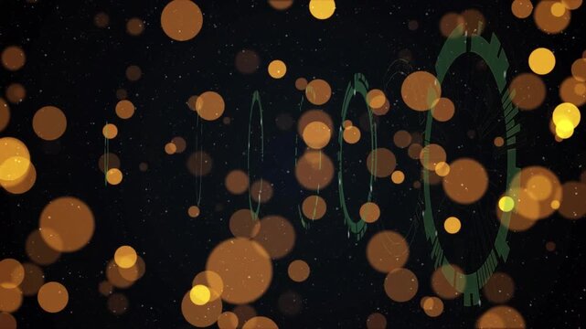 Green concentric HUD on pulse, rotating and forming tunnel while bokeh drifting, creating depth