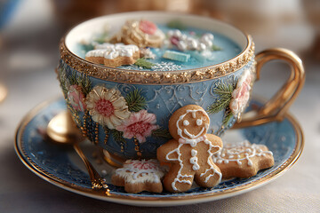 Gingerbread christmas cookies tea cup. Generate Ai