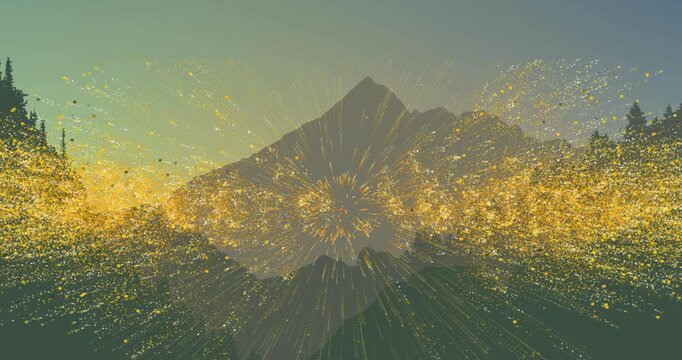 Gold Bonne Annee text enlarging and shimmering at full size, emitting wide sparks marking New Year