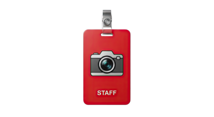 Red Staff Lanyard With Camera Icon And Silver Clip On Transparent Background