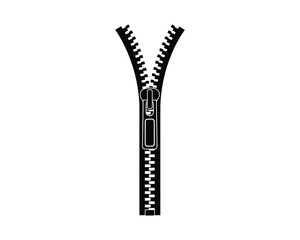 Open zipper fastener vector. Zipper teeth with puller, graphic element, design on white background.