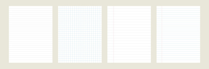 Four sheets of paper with various line and grid patterns on a beige surface ©  MVectors