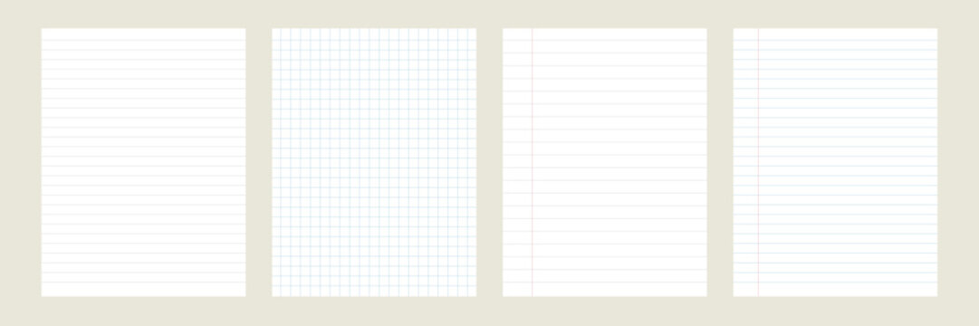 Four sheets of paper with various line and grid patterns on a beige surface
