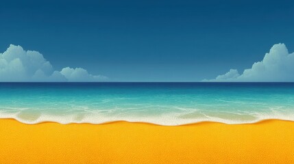 Obraz premium Serene Coastal Scene with Gentle Waves and Bright Sandy Beach Under Clear Blue Sky and Soft White Clouds