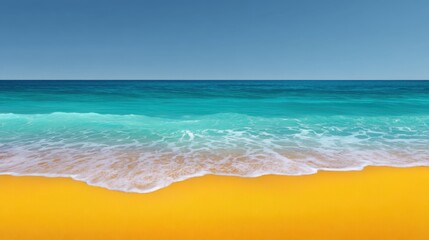 Obraz premium Tranquil Ocean View with Gentle Waves Lapping on a Sandy Shore under Clear Blue Sky Perfect for Relaxation and Summer Escapes