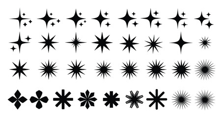 Fototapeta premium Sparkles vector with a black and white theme. Star, glitter, twinkle and shine illustration element.
