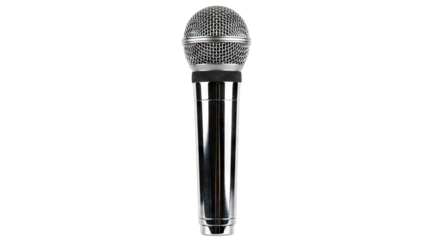 Shiny Chrome Microphone With Intricate Black And White Pattern On The Grill Isolated On A Transparent Background