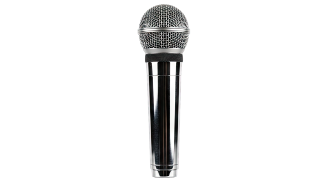 Shiny Chrome Microphone With Intricate Black And White Pattern On The Grill Isolated On A Transparent Background