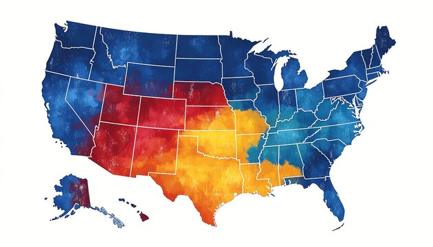 Highresolution electoral college map of the United States, states colored by political party, electoral votes displayed, modern and visually engaging style