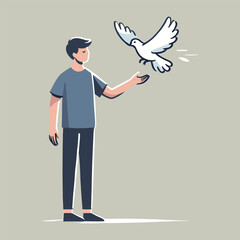 A man releases a white dove, a symbol of freedom