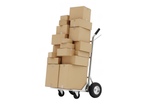 Stacked cardboard boxes on cart isolated on transparent background - Powered by Adobe