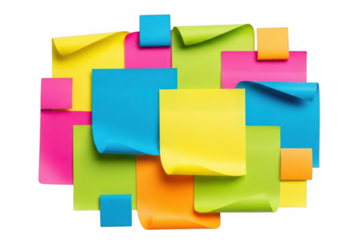 Colorful sticky notes isolated on transparent background