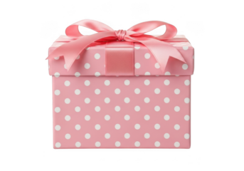 Pink polka dot gift box isolated on transparent background