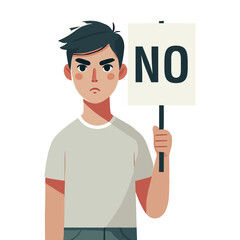 A man holding a No sign in a flat illustration on a white background