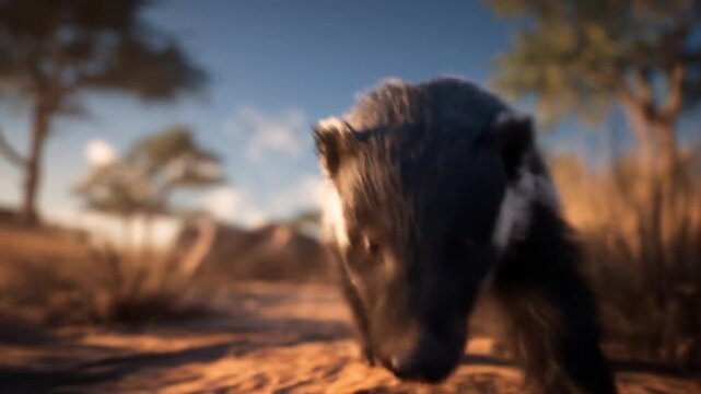 Badger in natural habitat outdoors under sunlight daytime environment