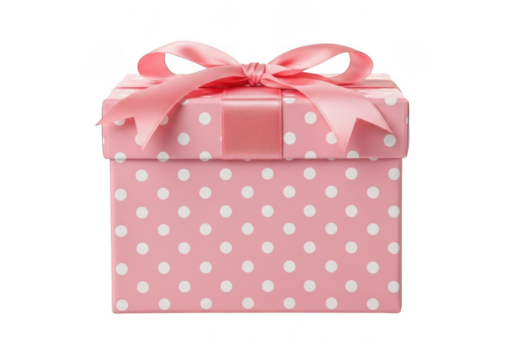 Pink polka dot gift box isolated on transparent background