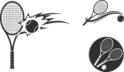 Dynamic tennis racket and ball vector illustration showing motion, sports energy, competition, and athletic design concept for modern graphic art