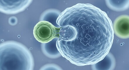 Microscopic view depicts an immune cell interacting with another biological structure