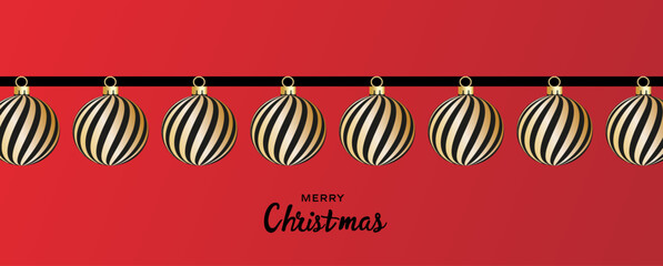 Christmas balls Red and white striped hang on red satin ribbon with bow. Xmas red background for l festive mood for holiday campaigns, winter celebrations, festive greeting cards, or seasonal marketin