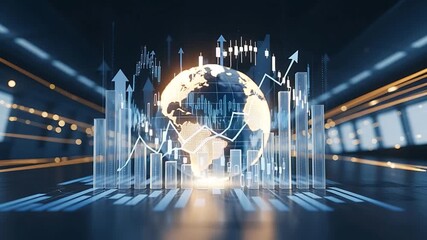 Global Business Growth Data Visualization Financial Market Trends Animated Background. - Powered by Adobe