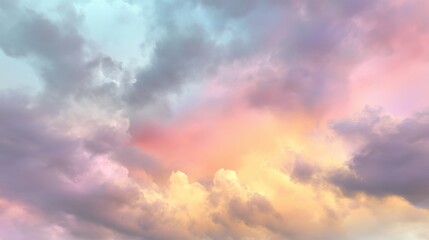 Obraz premium Scenic Cloudy Sky at Sunset with Vibrant Colors and Dramatic Lighting Overhead Capturing Nature's Beauty and Tranquility in the Atmosphere