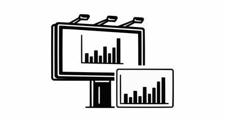 Billboard and screen displaying bar graphs for data analysis.