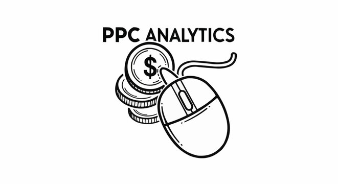 PPC Analytics Concept with Mouse and Coins for Digital Marketing.