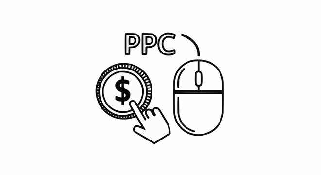 PPC advertising concept with mouse and dollar coin, click through rate.