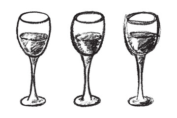Set of hand drawn wine glasses clinking together Alcohol drink clipart in doodle style Single element for print, web, design, decor Happy New Year