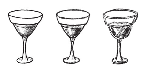 Set of hand drawn wine glasses clinking together Alcohol drink clipart in doodle style Single element for print, web, design, decor Happy New Year