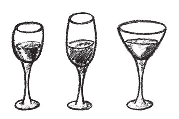 Set of hand drawn wine and champagne glasses Alcohol drink clipart in doodle style Single element for print, web, design, decor Happy New Year