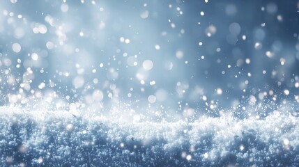 Fototapeta premium Sparkling Particles of Snow on a Soft Winter Background with Blurry Lights Creating a Magical Atmosphere of Winter Wonderland Magic