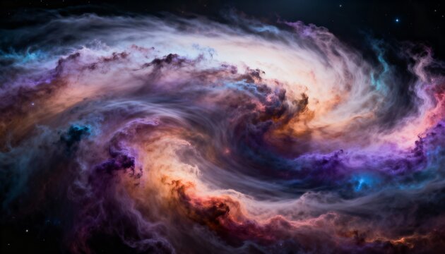 A vibrant cosmic cloud formation with swirling colors in a nebula like appearance - Powered by Adobe