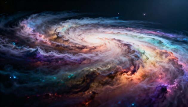 A vibrant, swirling galaxy showcasing cosmic dust, stars, and celestial formations.
