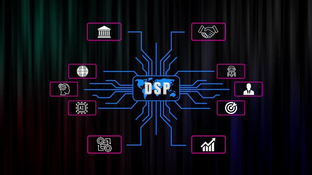 Futuristic Concept of DSP with Digital Network and Global Connectivity on technology background.

