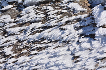 雪山の凍てつく岩肌