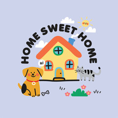 Cute pet home doodle vector set 
