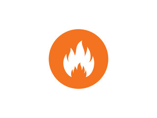 White flame icon centered within an orange circle on a plain white background simple and clean