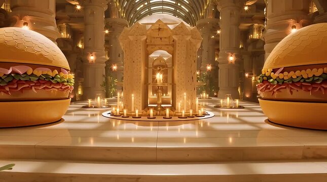 Luxurious Medieval Banquet Hall with Exquisite Food Display with ai generated