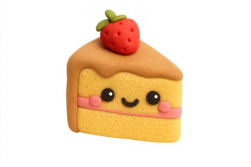 Cute claymation cake slice with strawberry smiling face